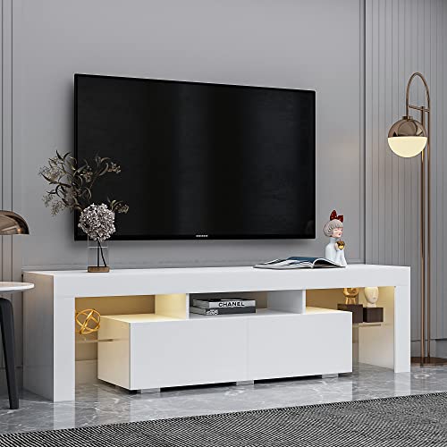 Lostcat 63" TV Stand with 2 Drawers, Modern Television Stands with Open Shelves, Entertainment Center for Living Room, Bedroom and Home Office, White - Lostcat