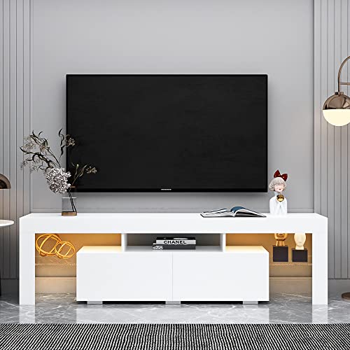 Lostcat 63" TV Stand with 2 Drawers, Modern Television Stands with Open Shelves, Entertainment Center for Living Room, Bedroom and Home Office, White - Lostcat