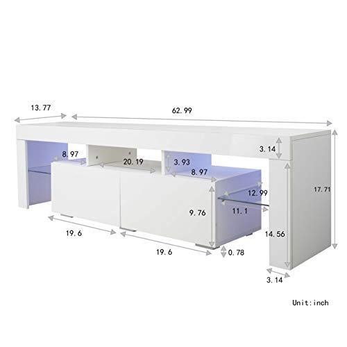 Lostcat 63" TV Stand with 2 Drawers, Modern Television Stands with Open Shelves, Entertainment Center for Living Room, Bedroom and Home Office, White - Lostcat