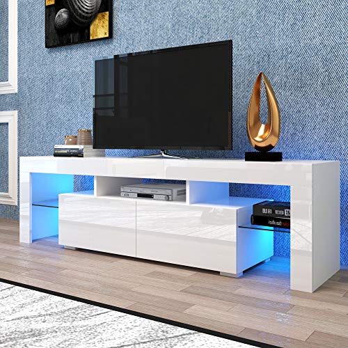 Lostcat 63" TV Stand with 2 Drawers, Modern Television Stands with Open Shelves, Entertainment Center for Living Room, Bedroom and Home Office, White - Lostcat