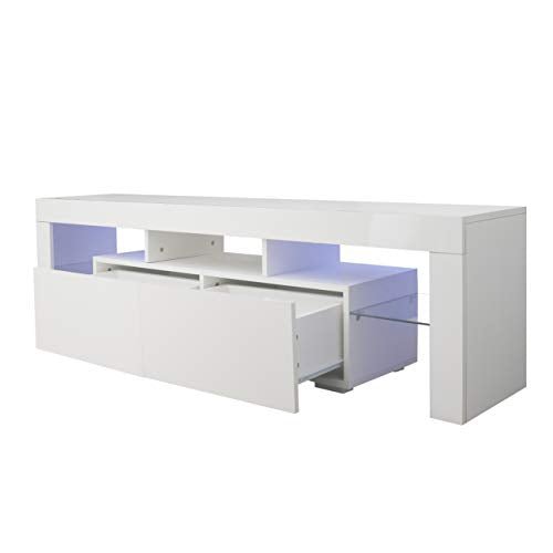 Lostcat 63" TV Stand with 2 Drawers, Modern Television Stands with Open Shelves, Entertainment Center for Living Room, Bedroom and Home Office, White - Lostcat