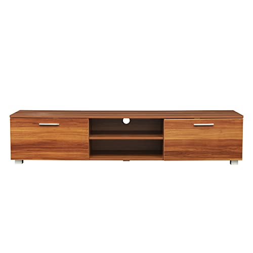 Lostcat 63" TV Stand with Open Shelves, Television Stands for TVs Up to 70", Media Console Entertainment Center Television Table with 2 Storage Cabinet for Living Room, Bedroom, Walnut - Lostcat