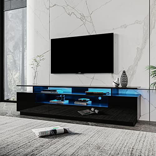 Lostcat 77" TV Stand with Drawers, Modern Television Stands with Open Shelf, Entertainment Center for Living Room, Bedroom, Black - Lostcat