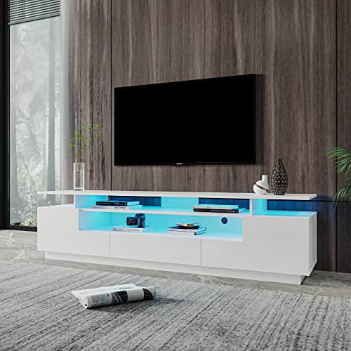 Lostcat 77" TV Stand with Drawers, Modern Television Stands with Open Shelf, Entertainment Center for Living Room, Bedroom, White - Lostcat