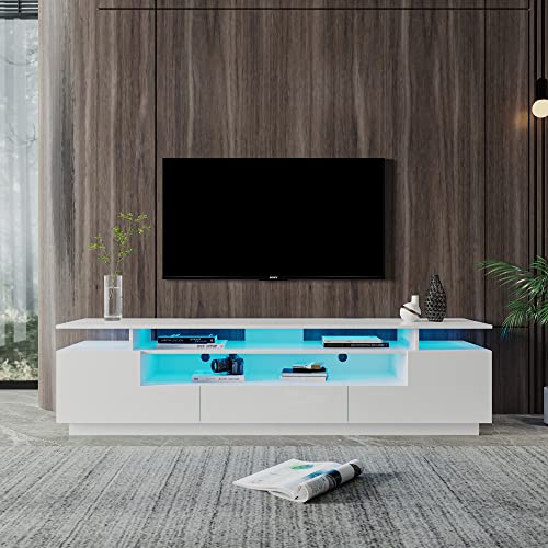 Lostcat 77" TV Stand with Drawers, Modern Television Stands with Open Shelf, Entertainment Center for Living Room, Bedroom, White - Lostcat