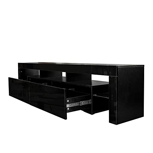 Lostcat 79" TV Stand with 2 Drawers, Modern Television Stands with Open Shelves, Entertainment Center for Living Room, Bedroom and Home Office, Black - Lostcat