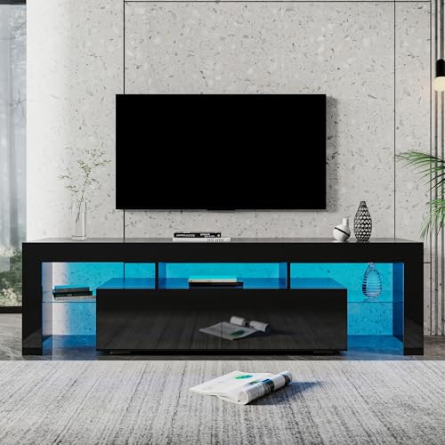 Lostcat 79" TV Stand with 2 Drawers, Modern Television Stands with Open Shelves, Entertainment Center for Living Room, Bedroom and Home Office, Black - Lostcat