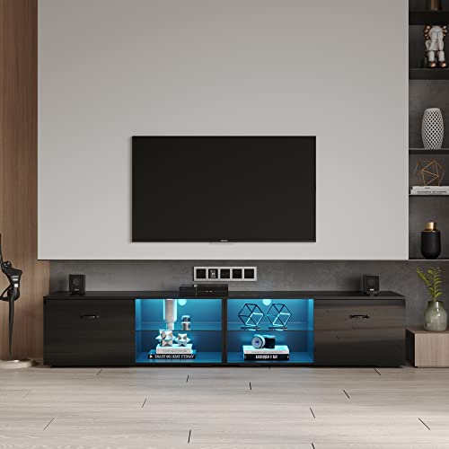 Lostcat 79" TV Stand with Large Storage Space, Modern Television Stands with Open Shelf, Entertainment Center for Living Room, Bedroom, Black - Lostcat