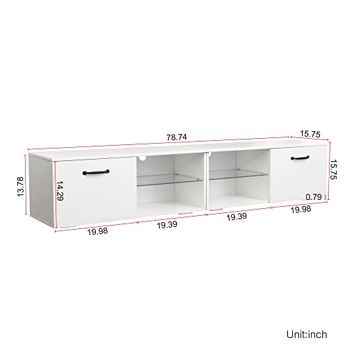 Lostcat 79" TV Stand with Large Storage Space, Modern Television Stands with Open Shelf, Entertainment Center for Living Room, Bedroom, White - Lostcat