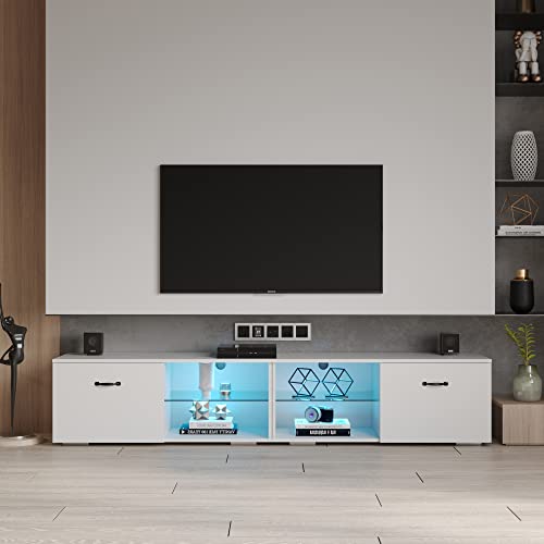 Lostcat 79" TV Stand with Large Storage Space, Modern Television Stands with Open Shelf, Entertainment Center for Living Room, Bedroom, White - Lostcat