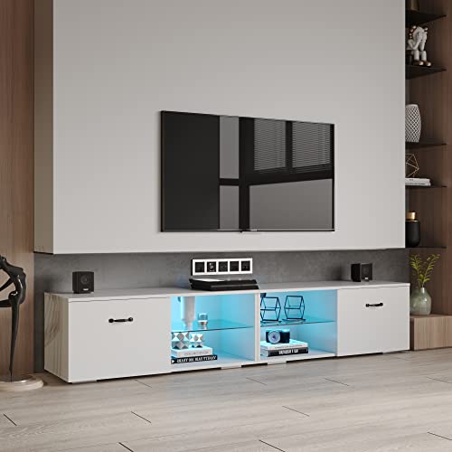 Lostcat 79" TV Stand with Large Storage Space, Modern Television Stands with Open Shelf, Entertainment Center for Living Room, Bedroom, White - Lostcat