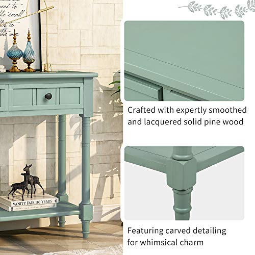 Lostcat Console Table - 35 inch Sofa Table with 2 Drawers and Bottom Shelf - Rustic Narrow Entryway Table - Easy Assembly - for Living Room, Bedroom, Hallway(Green) - Lostcat