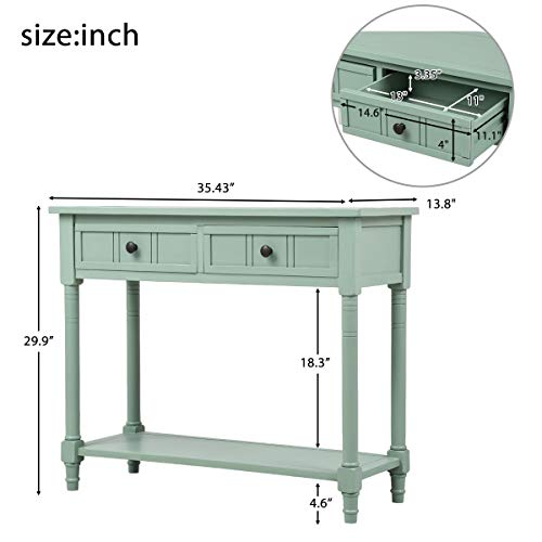 Lostcat Console Table - 35 inch Sofa Table with 2 Drawers and Bottom Shelf - Rustic Narrow Entryway Table - Easy Assembly - for Living Room, Bedroom, Hallway(Green) - Lostcat