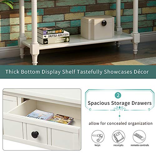 Lostcat Console Table - 35 inch Sofa Table with 2 Drawers and Bottom Shelf - Rustic Narrow Entryway Table - Easy Assembly - for Living Room, Bedroom, Hallway(Ivory White) - Lostcat