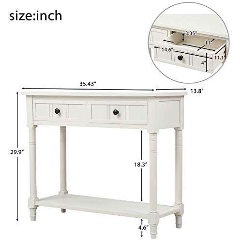 Lostcat Console Table - 35 inch Sofa Table with 2 Drawers and Bottom Shelf - Rustic Narrow Entryway Table - Easy Assembly - for Living Room, Bedroom, Hallway(Ivory White) - Lostcat