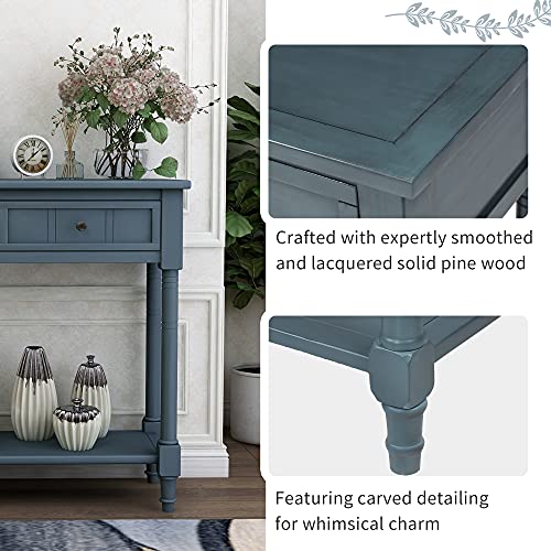 Lostcat Console Table - 35 inch Sofa Table with 2 Drawers and Bottom Shelf - Rustic Narrow Entryway Table - Easy Assembly - for Living Room, Bedroom, Hallway(Navy) - Lostcat