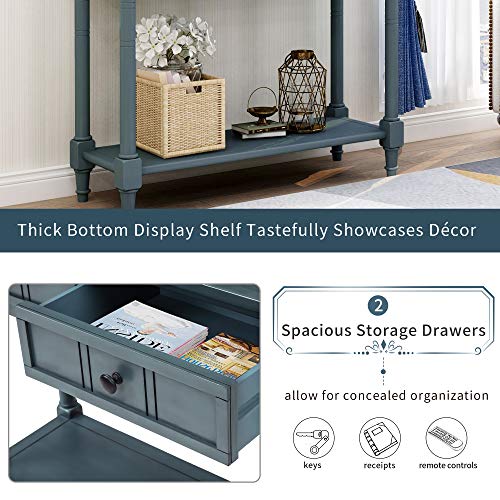 Lostcat Console Table - 35 inch Sofa Table with 2 Drawers and Bottom Shelf - Rustic Narrow Entryway Table - Easy Assembly - for Living Room, Bedroom, Hallway(Navy) - Lostcat