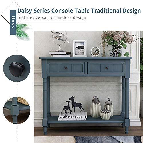 Lostcat Console Table - 35 inch Sofa Table with 2 Drawers and Bottom Shelf - Rustic Narrow Entryway Table - Easy Assembly - for Living Room, Bedroom, Hallway(Navy) - Lostcat