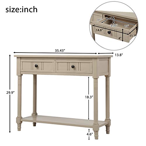 Lostcat Console Table - 35 inch Sofa Table with 2 Drawers and Bottom Shelf - Rustic Narrow Entryway Table - Easy Assembly - for Living Room, Bedroom, Hallway(Retro Grey) - Lostcat