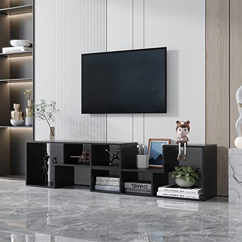 Lostcat Double 41" L-Shaped TV Stand, Modern Entertainment Center Media Stand with Open Storage Shelves, Television Stands for Living Room, Bedroom and Home Office, Black - Lostcat