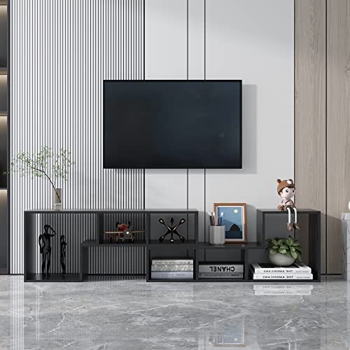 Lostcat Double 41" L-Shaped TV Stand, Modern Entertainment Center Media Stand with Open Storage Shelves, Television Stands for Living Room, Bedroom and Home Office, Black - Lostcat