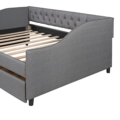 Lostcat Full Daybed with Storage Drawers, Full Size Upholstered Day Bed Sofa Bed for Bedroom Living Room, Wood Slat Support, No Box Spring Needed, Grey - Lostcat