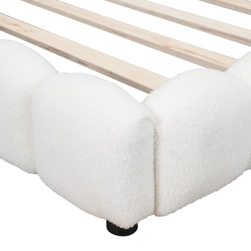 Lostcat Full Daybed with USB Ports, Upholstered Daybed Bed Frame with USB Ports, Solid Wood Daybed, Full Size Platform Bed Frame, Teddy Fleece Daybed for Bedroom Furniture, Livingroom, White - Lostcat