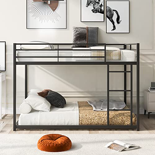 Lostcat Full Over Full Metal Bunk Bed,Heavy Duty Bunk Bed Frame with Safety Guardrails and ladders for Kids/Teen/Adults,No Box Spring Needed,Black - Lostcat