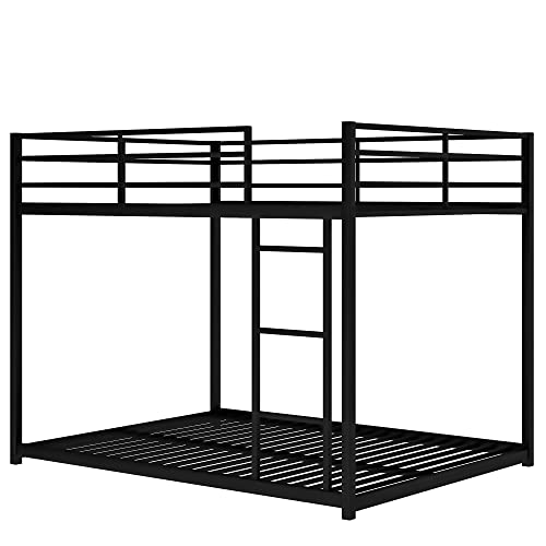 Lostcat Full Over Full Metal Bunk Bed,Heavy Duty Bunk Bed Frame with Safety Guardrails and ladders for Kids/Teen/Adults,No Box Spring Needed,Black - Lostcat