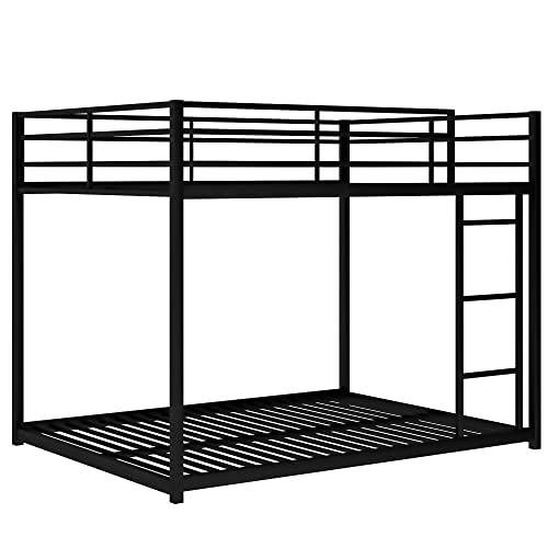 Lostcat Full Over Full Metal Bunk Bed,Heavy Duty Bunk Bed Frame with Safety Guardrails and ladders for Kids/Teen/Adults,No Box Spring Needed,Black - Lostcat