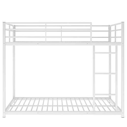 Lostcat Full Over Full Metal Bunk Bed,Heavy Duty Bunk Beds Frame with Safety Guardrails and ladders for Kids/Teen/Adults,No Box Spring Needed,White - Lostcat