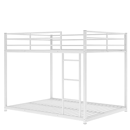 Lostcat Full Over Full Metal Bunk Bed,Heavy Duty Bunk Beds Frame with Safety Guardrails and ladders for Kids/Teen/Adults,No Box Spring Needed,White - Lostcat