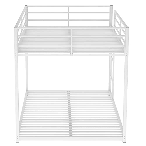 Lostcat Full Over Full Metal Bunk Bed,Heavy Duty Bunk Beds Frame with Safety Guardrails and ladders for Kids/Teen/Adults,No Box Spring Needed,White - Lostcat