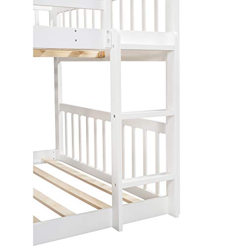 Lostcat Full Over Full Over Full Triple Bunk Bed with Slide and Ladder,Solid Wood Bedframe w/Safety Guardrails,Can be Separated,No Box Spring Needed,for Boys/Girls/Kids,White - Lostcat