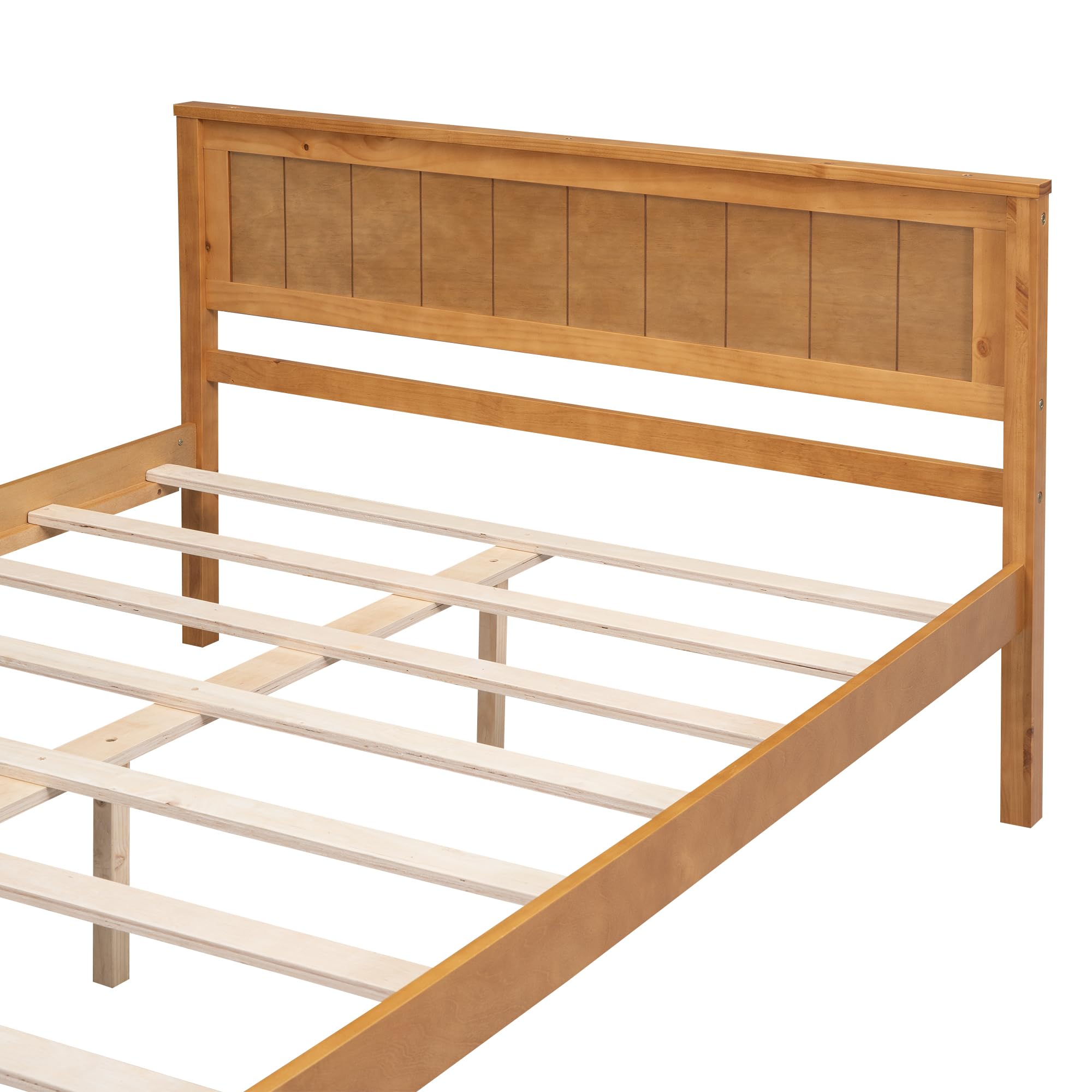 Lostcat Full Size Bed Frame with Headboard, Wood Platform Bed for Boys Girls Teens Adults, Wood Slat Support, No Box Spring Needed/Easy Assembly, Oak - Lostcat