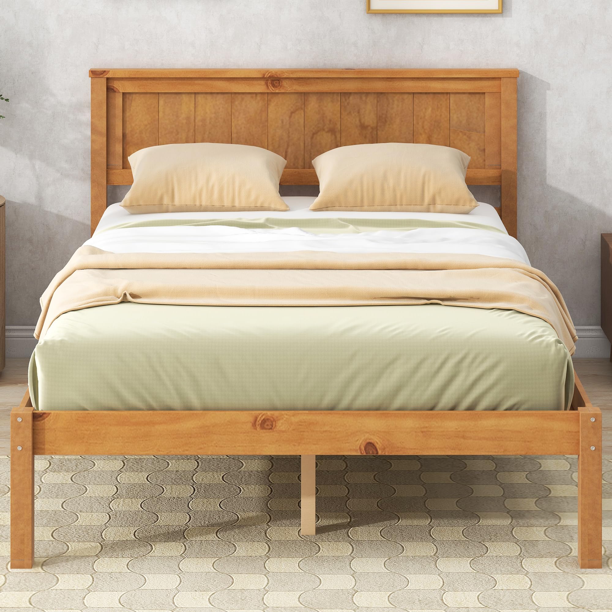 Lostcat Full Size Bed Frame with Headboard, Wood Platform Bed for Boys Girls Teens Adults, Wood Slat Support, No Box Spring Needed/Easy Assembly, Oak - Lostcat