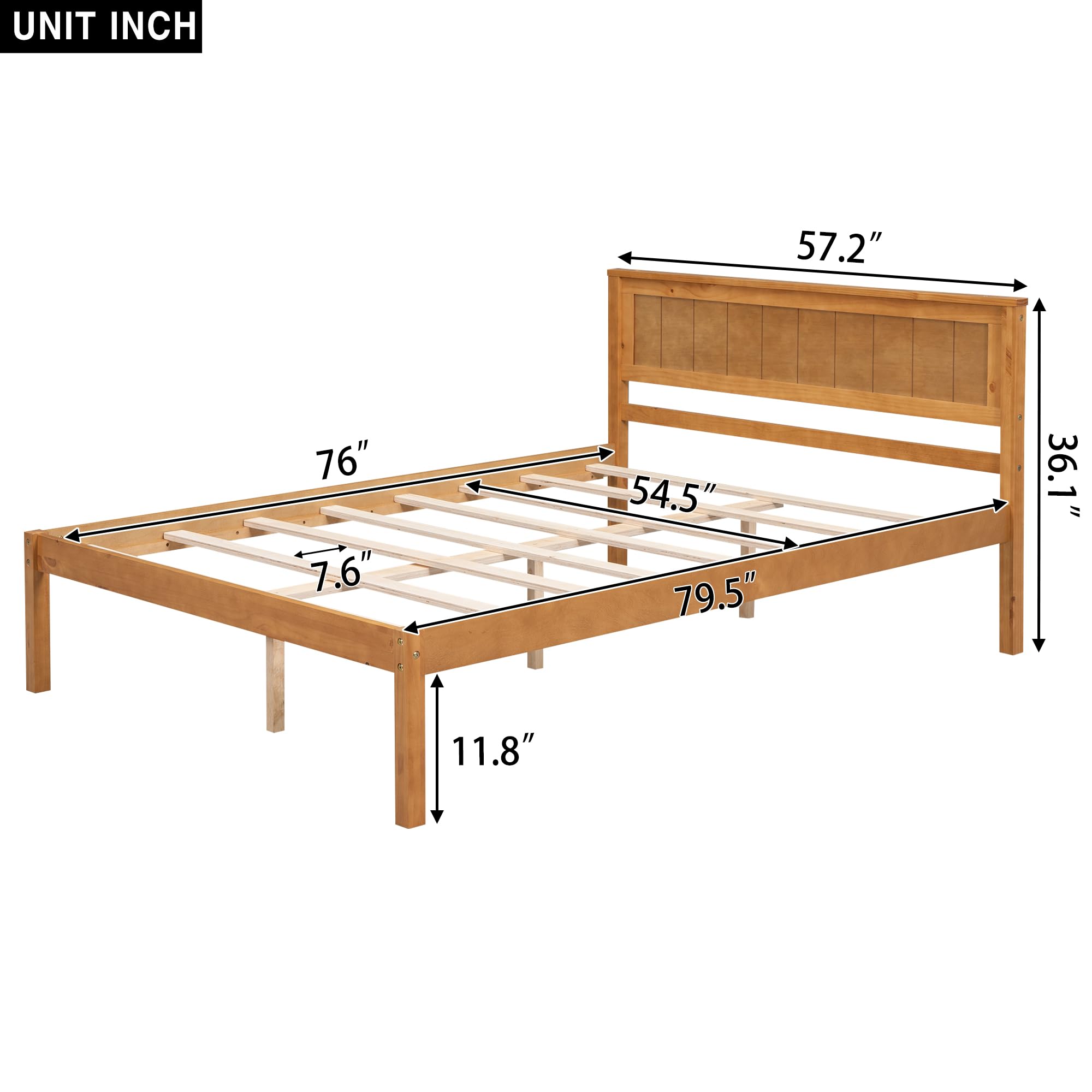 Lostcat Full Size Bed Frame with Headboard, Wood Platform Bed for Boys Girls Teens Adults, Wood Slat Support, No Box Spring Needed/Easy Assembly, Oak - Lostcat