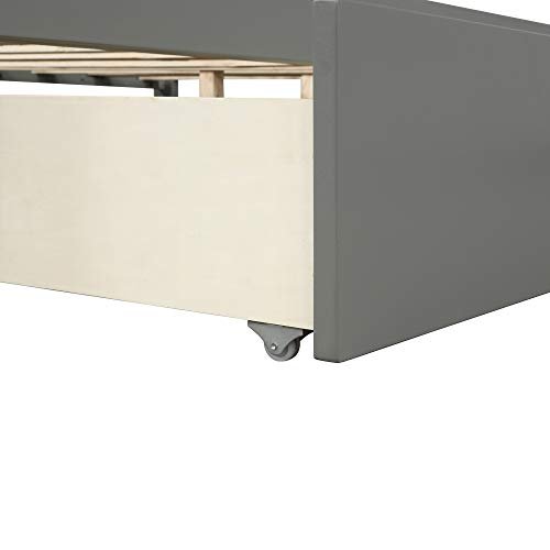 Lostcat Full Size Bed Frame with Storage and Headboard,Wood Slats Support,Solid Pinewood Bedframe, No Box Spring Needed,for Boys/Girls/Adult Bedroom,Gray - Lostcat