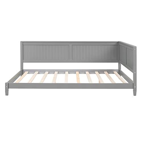 Lostcat Full Size Daybed Wood Sofa Bed, Sofa Bed Frame with Wood Slat Support Solid Wood Full Size Daybed Wood Day Bed Frame for Adults Bedroom Living Room, No Box Spring Required, Gray - Lostcat