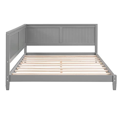 Lostcat Full Size Daybed Wood Sofa Bed, Sofa Bed Frame with Wood Slat Support Solid Wood Full Size Daybed Wood Day Bed Frame for Adults Bedroom Living Room, No Box Spring Required, Gray - Lostcat