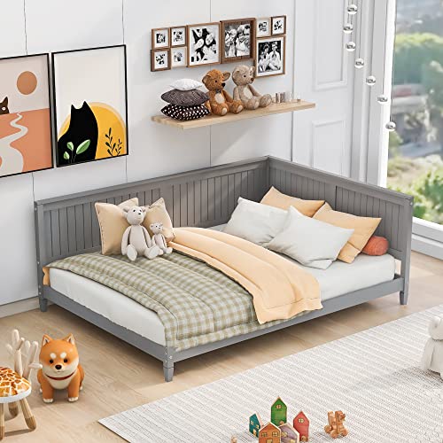Lostcat Full Size Daybed Wood Sofa Bed, Sofa Bed Frame with Wood Slat Support Solid Wood Full Size Daybed Wood Day Bed Frame for Adults Bedroom Living Room, No Box Spring Required, Gray - Lostcat