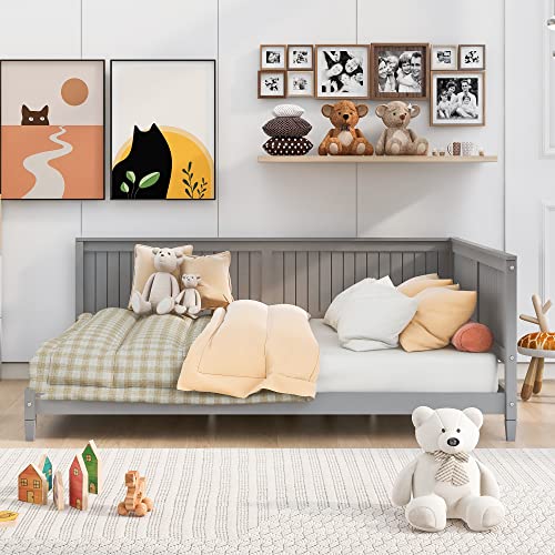 Lostcat Full Size Daybed Wood Sofa Bed, Sofa Bed Frame with Wood Slat Support Solid Wood Full Size Daybed Wood Day Bed Frame for Adults Bedroom Living Room, No Box Spring Required, Gray - Lostcat
