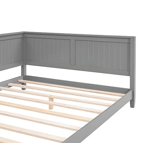 Lostcat Full Size Daybed Wood Sofa Bed, Sofa Bed Frame with Wood Slat Support Solid Wood Full Size Daybed Wood Day Bed Frame for Adults Bedroom Living Room, No Box Spring Required, Gray - Lostcat