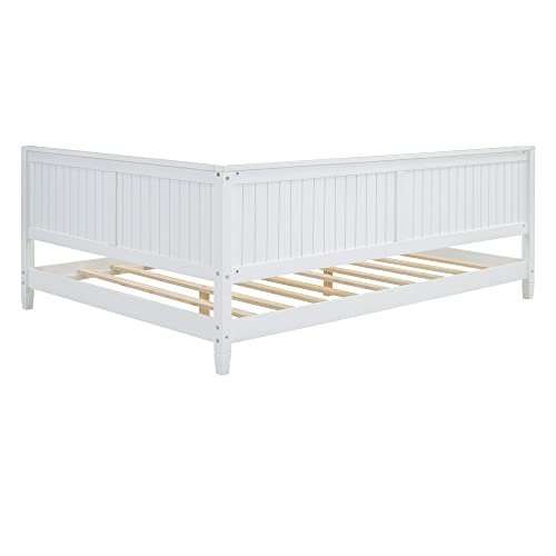 Lostcat Full Size Daybed Wood Sofa Bed, Solid Wood Full Size Daybed Wood Day Bed Frame, Sofa Bed Frame with Wood Slat Support for Adults Bedroom Living Room, No Box Spring Required, White - Lostcat