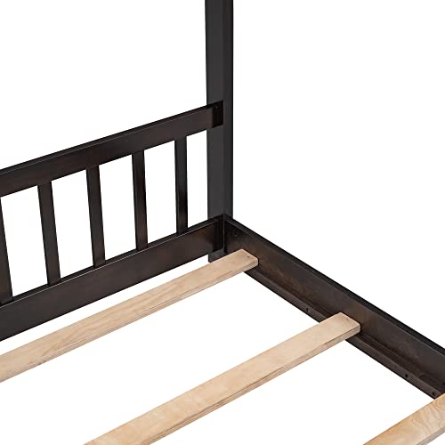 Lostcat Full Size House Bed Frame, Wood House Floor Bed Frame with Headboard and Footboard for Kids,Boys,Girls,Teens, No Box Spring Needed, Easy Assembly, Espresso - Lostcat