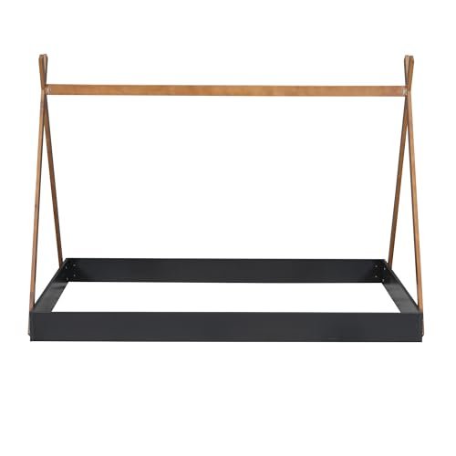 Lostcat Full Size Tent Floor Bed with Triangle Structure, Montessori Floor Bed Frame for Toddlers, Kids, Girls, Boys, No Box Spring Needed, Easy Assembly, Black+Brown - Lostcat