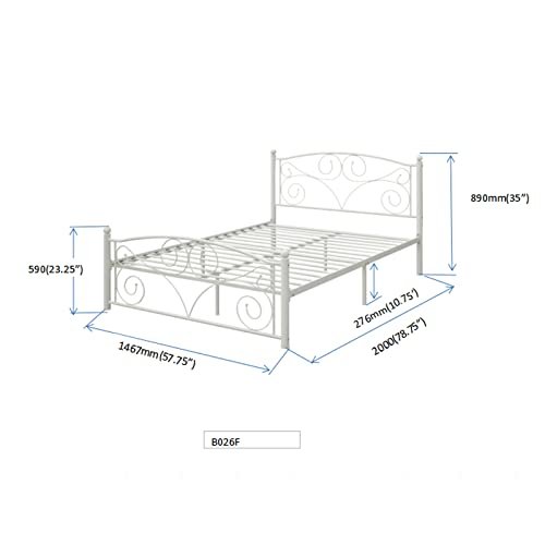 Lostcat Full Size Unique Flower Sturdy System Metal Bed Frame with Headboard and Footboard,Modern Bed Frame,Steel Slat Supports Mattress Foundation,Non-Slip Without Noise,No Box Spring Needed,White - Lostcat