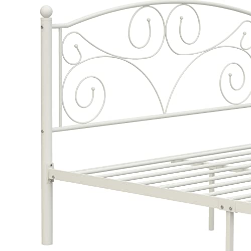 Lostcat Full Size Unique Flower Sturdy System Metal Bed Frame with Headboard and Footboard,Modern Bed Frame,Steel Slat Supports Mattress Foundation,Non-Slip Without Noise,No Box Spring Needed,White - Lostcat