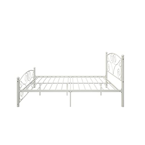 Lostcat Full Size Unique Flower Sturdy System Metal Bed Frame with Headboard and Footboard,Modern Bed Frame,Steel Slat Supports Mattress Foundation,Non-Slip Without Noise,No Box Spring Needed,White - Lostcat