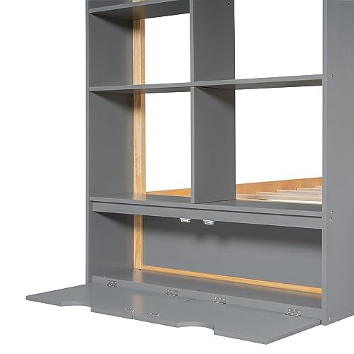 Lostcat House Bed with Trundle, Twin Montessori Bed Twin Platform Bed with Roof and Window, Wooden Kids Daybed, Tent Bed Bedroom Furniture for Kids Teens Girls Boys, Grey - Lostcat